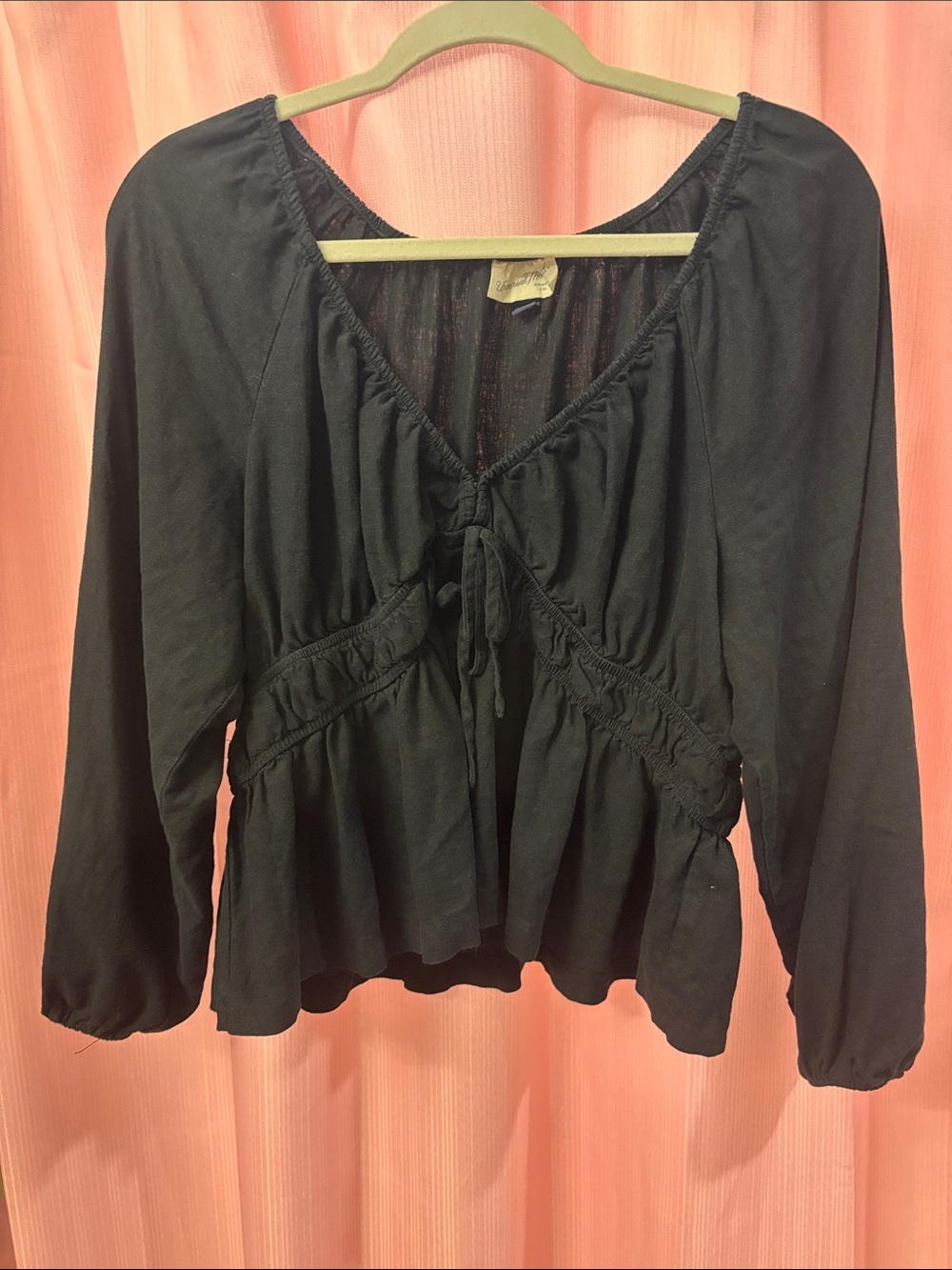 Universal Thread Black Tie-Front Peasant Blouse